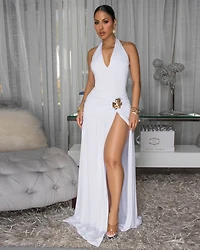 Larielle Ruched High Slit Maxi Dress