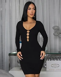 Nottola Black Body-Con Long Sleeves Dress
