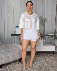 Mibelle Off-White Jersey Top & Shorts Set