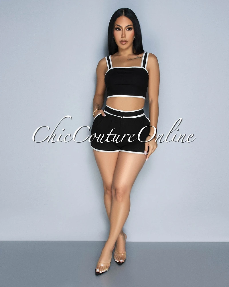 Lexley Black White Crop Top & Shorts Set