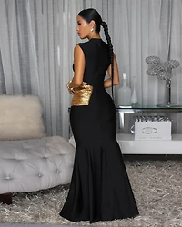 Melba Black Gold Rhinestones Maxi Bandage Dress (10/2025)