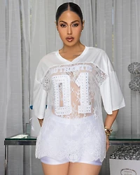 Mibelle Off-White Jersey Top & Shorts Set