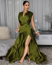 Savannah Deep Green Sleeveless Silky Maxi Dress