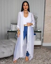 Gloriana Off-White Silky Sheer Long Duster