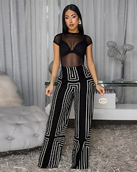 Eady Black Ivory Stripes  Straight Legs Pants