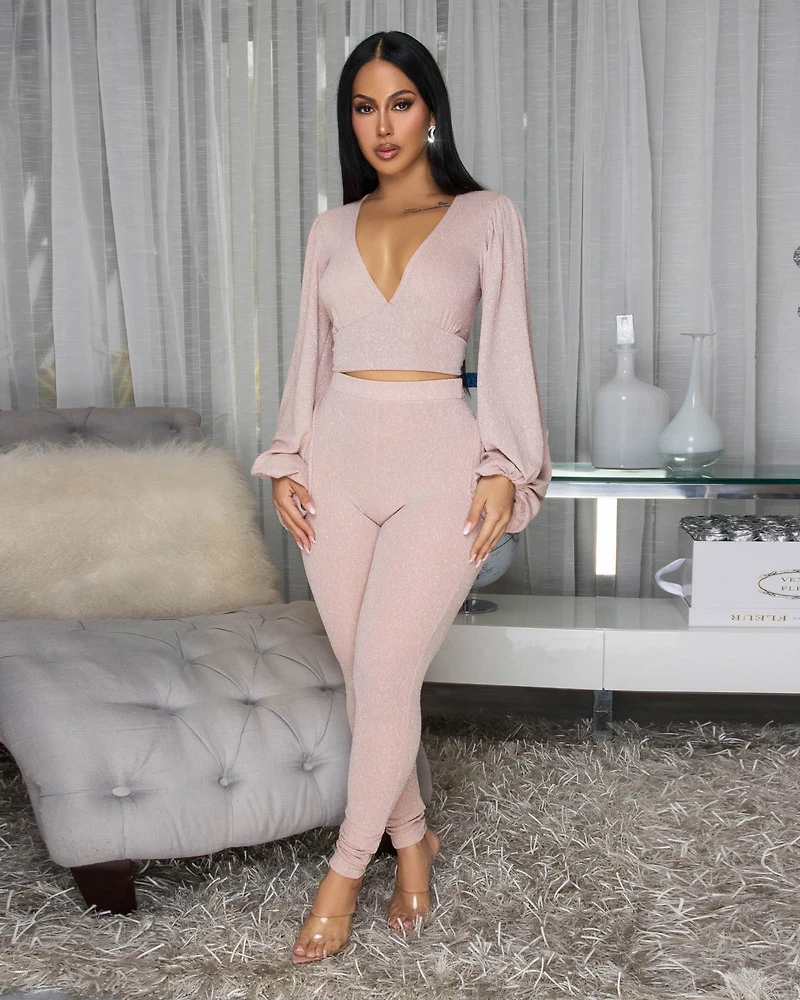Avietta Blush Glitter Top & Leggings Set