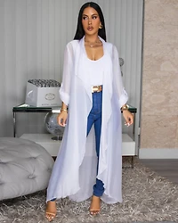 Gloriana Off-White Silky Sheer Long Duster