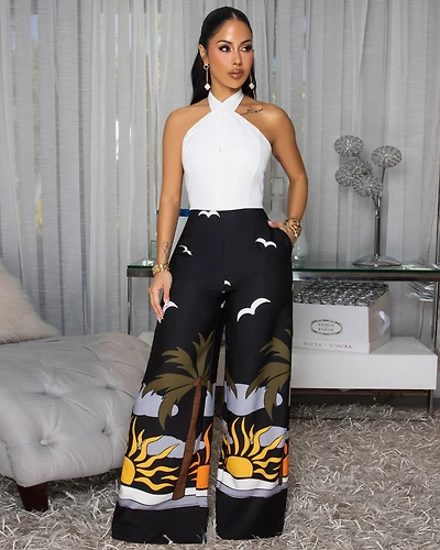 Doreen Off-White Top Black Multi-Color Print Set