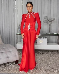 Valencia Red Rhinestones Maxi Bandage Dress