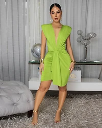 Cassita Green Plunging V-Neck Mini Dress