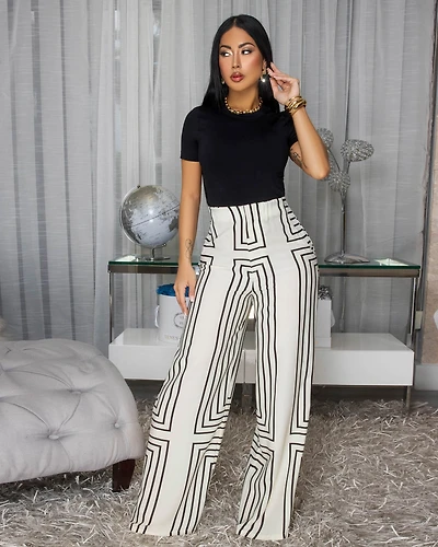 Eady Ivory Black Stripes Straight Legs Pants