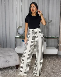 Eady Ivory Black Stripes Straight Legs Pants