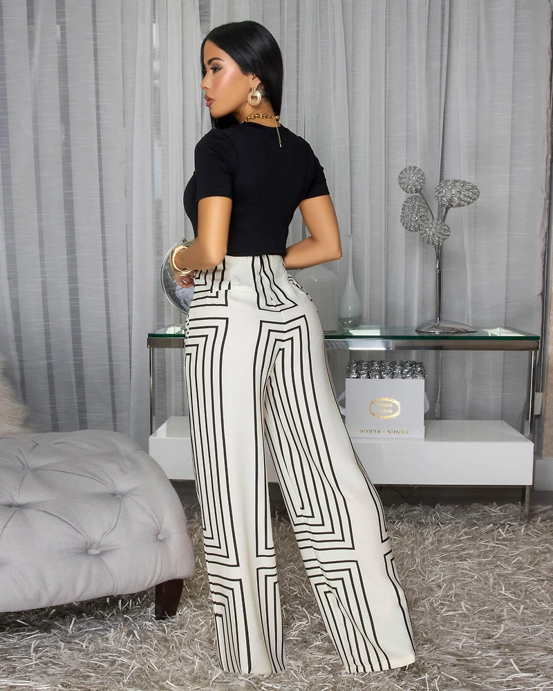 Eady Ivory Black Stripes Straight Legs Pants
