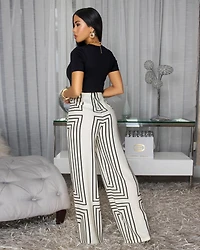 Eady Ivory Black Stripes Straight Legs Pants