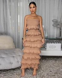 Kathryn Mocha Ruffle Knit Maxi Dress