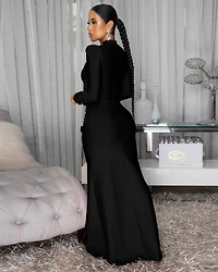 Valencia Black Rhinestones Maxi Bandage Dress