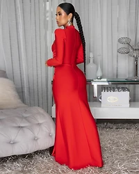 Valencia Red Rhinestones Maxi Bandage Dress