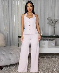 Mirri Light Pink Halter Top Pants Set