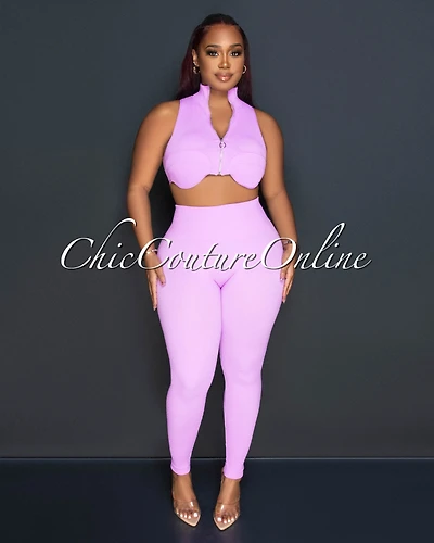 *Kristy Lilac Ribbed Crop Top & Leggings Sculpting Set