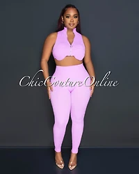 *Kristy Lilac Ribbed Crop Top & Leggings Sculpting Set