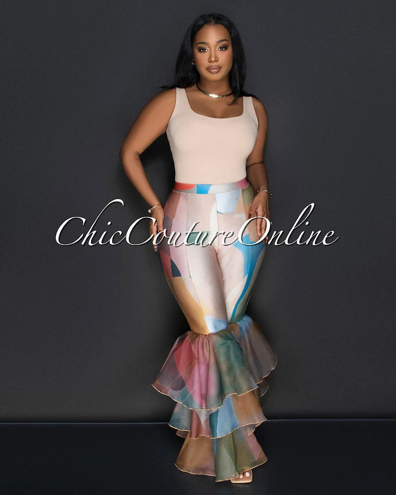 *Dafine Pink Nude Ruffle Flared Leggings