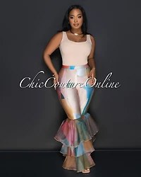 *Dafine Pink Nude Ruffle Flared Leggings