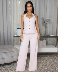 Mirri Light Pink Halter Top Pants Set