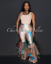 *Dafine Pink Nude Ruffle Flared Leggings