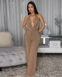 Lena Gold Shimmer Backless Jumpsuit