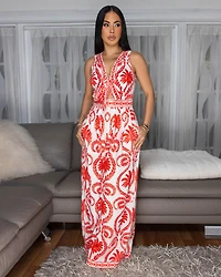 Guilia Red White Print Tie Front Jumpsuit