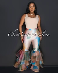 *Dafine Pink Nude Ruffle Flared Leggings