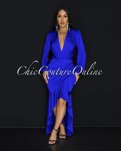 Florette Royal-Blue Ruffle Maxi Dress