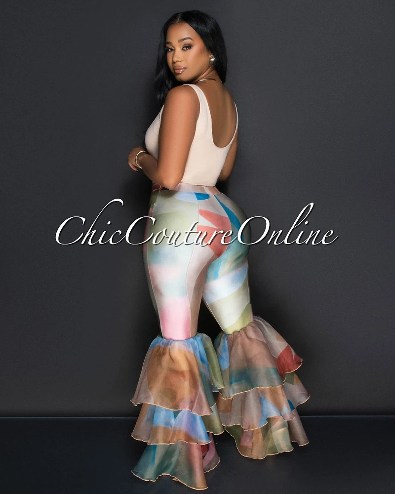 *Dafine Pink Nude Ruffle Flared Leggings