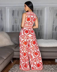 Guilia Red White Print Tie Front Jumpsuit