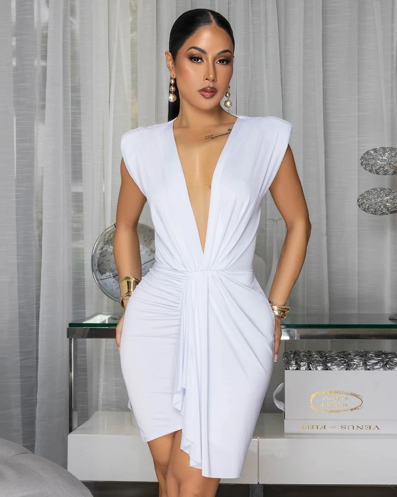Cassita White Plunging V-Neck Mini Dress