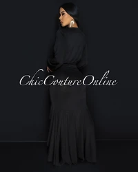Florette Black Ruffle Maxi Dress