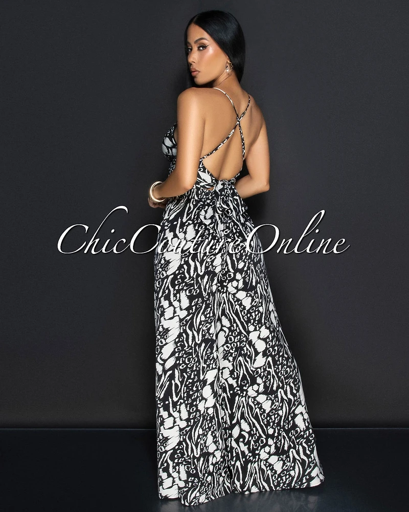Lua Black White Spaghetti Straps Top & Wide Pants Set