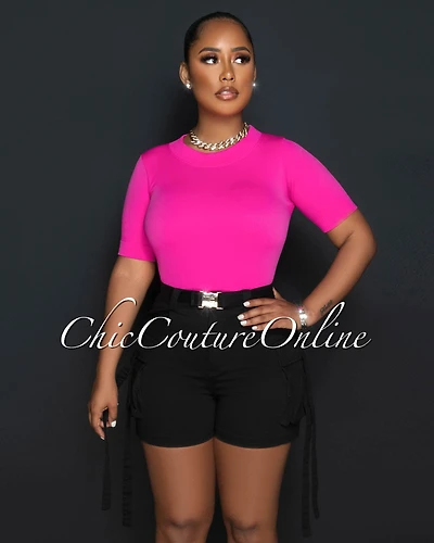 *Dawna Black Gold Buckle Belt Cargo Shorts