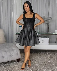 Velata Black Silver Shimmer Knit LUXE Skater Dress