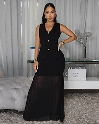 Nerine Black Top & Pleated Maxi Skirt Set