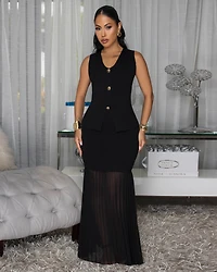 Nerine Black Top & Pleated Maxi Skirt Set