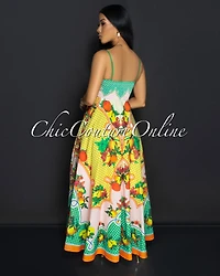 Liora Yellow Multi Tropical Maxi Dress