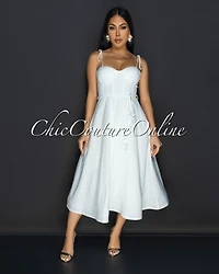 Tia White Linen Sweetheart Midi Dress