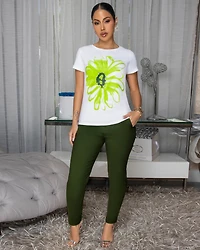 Sunflower Lime Print Off-White T-Shirt