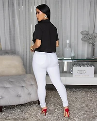Pasha Black White Writings Crop Shirt