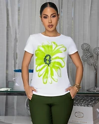 Sunflower Lime Print Off-White T-Shirt