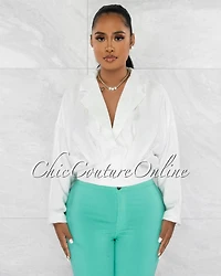 *Rianna Off-White Pleated Collared Crop Top