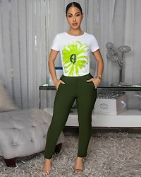 Sunflower Lime Print Off-White T-Shirt