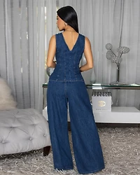Spade Medium Blue Denim Vest & Pants Set