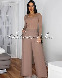 Shika Nude Shimmer Top & Linen Pants Set